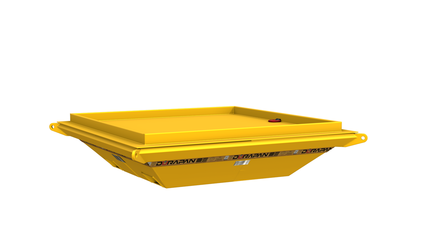 Concrete Washout Pan 72x72x14" 154 gal. [4 ASTM 1 1/8" pad eye style + flat floor]  California safety engineered | Made for concrete pump truck hopper washout | Steel reusable leakproof | Optional rain lid