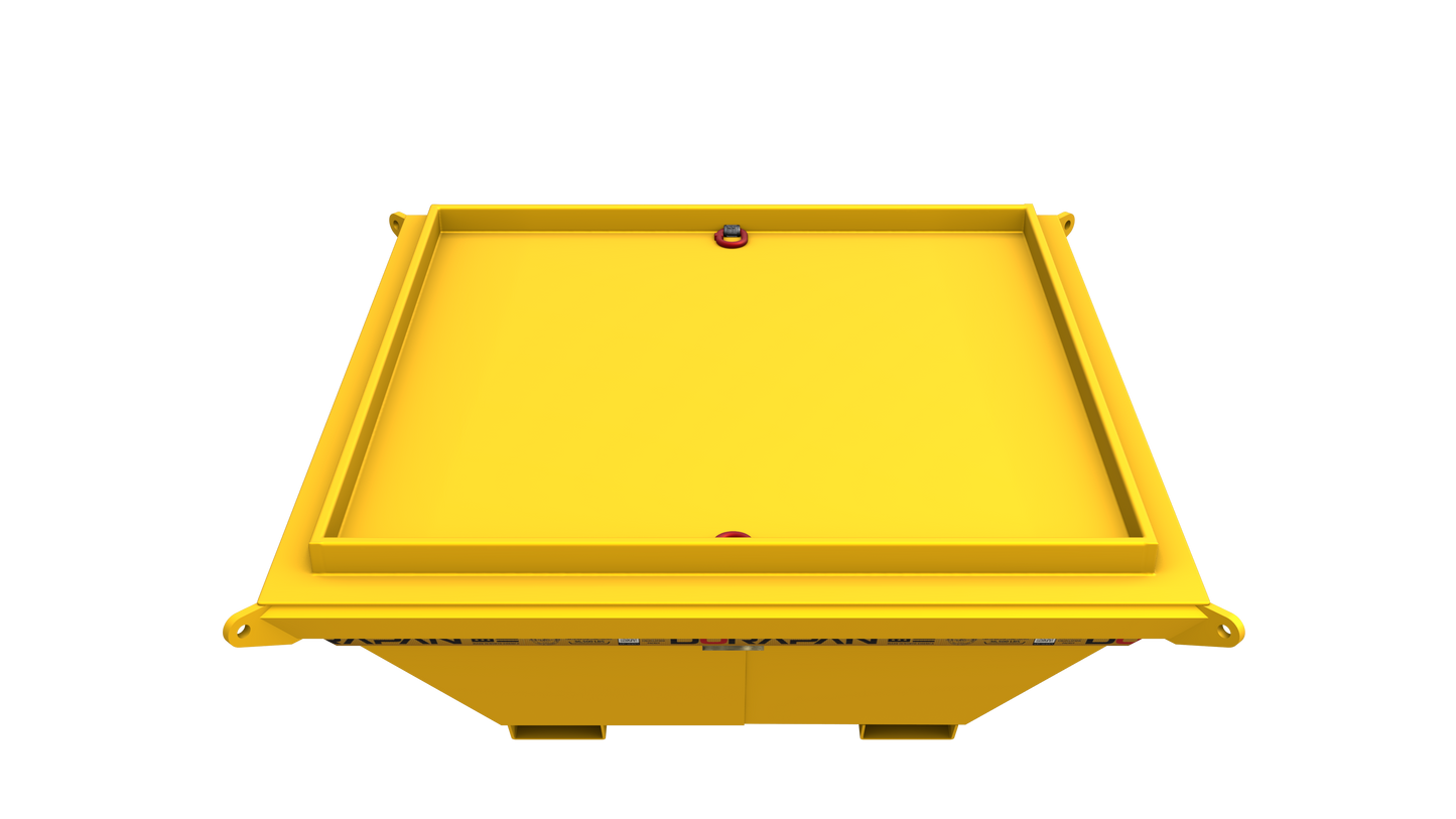 Concrete Washout Pan 72x72x27" 315 gal. [4 ASTM 1 1/8" pad eye style + flat floor]  California safety engineered | Made for concrete mixer truck washout | Steel reusable leakproof | Optional rain lid
