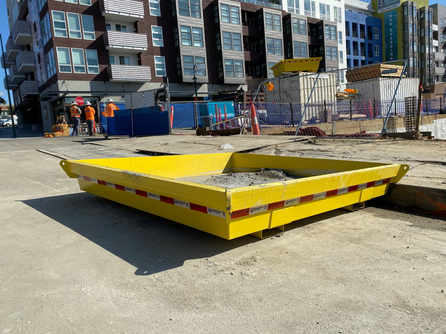 Concrete Washout Pan 84x84x14” 271 gal. [4 ASTM 572 Gr. 50 Pad eye plates with 1 1/8" lifting eyes] California Engineer Certified | Made in North America |  For concrete pump truck washout | Steel reusable leakproof | Optional rain lid